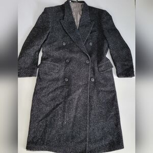 FALCONE Vintage Mens Black with White Speckles Long Double Breasted Overcoat